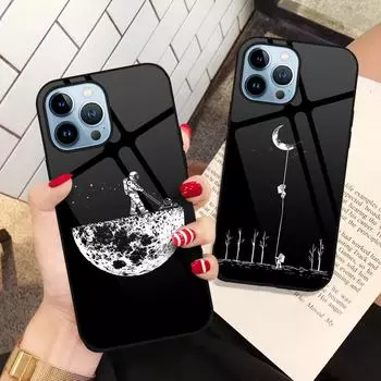 Чехол Moon Astronaut Fundas для Iphone 14 13 11 12 Pro Max Mini Xs Xr X 7 8 6s Plus Se 2022, чехол для телефона из закаленного стекла For iphone 7