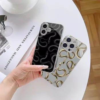 Чехол N135 Black Gold Snake art для iPhone 16 15 11 Pro Max Samsung S24 S23 A54 A35 Xiaomi Redmi Note 13 12 Pro с покрытием из закаленного стекла for iPhone 6/6S