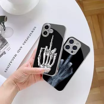 Чехол N148 с рисунком среднего пальца для iPhone 16 15 Pro Max Samsung S24 Ultra A54 A35 Xiaomi Redmi Note 13 12 Pro с покрытием из закаленного стекла for iPhone 6/6S