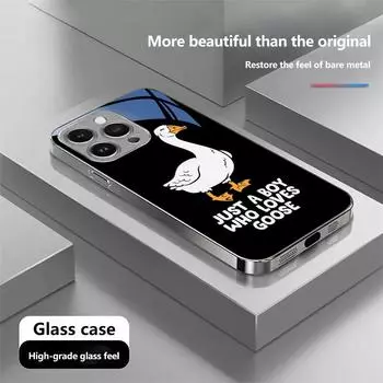 Чехол N175 Just a Boy Who Loves Goose для iPhone 16 15 Pro Max Samsung S24 S23 A54 A35 Xiaomi Redmi Note 13 Pro с позолоченной рамкой и закаленным стеклом for iPhone 6/6S