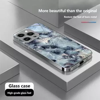 Чехол N177 с рисунком в виде пейзажа и мраморным узором для iPhone 16 Pro Max Samsung S24 S23 A54 A35 Redmi Note13 12 Pro, закаленное стекло с рамкой и покрытием for iPhone 6/6S