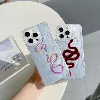 Чехол N73 Black Gold Snake Design с прозрачной рамкой для Samsung S25 Ultra iPhone 16 Pro Max Xiaomi Redmi Note 13 с текстурой перьев из шифона и серебряным покрытием for iPhone 6/6s