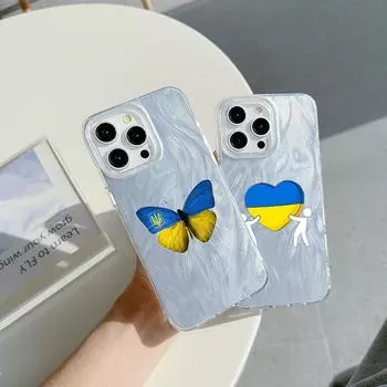 Чехол N74 Butterflies and love Clear Frame для Samsung S25 Ultra iPhone 16 13 Pro Max Xiaomi Redmi Note 13 Feather Chiffon Texture Silver Plated Cover for iPhone 6/6s