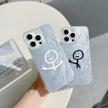 Чехол N78 Cartoon Matchman с прозрачной рамкой для Samsung S25 Ultra A55 A05 iPhone 16 Pro Max Xiaomi Redmi Note 13 с текстурой перьев из шифона и серебряным покрытием for iPhone 6/6s