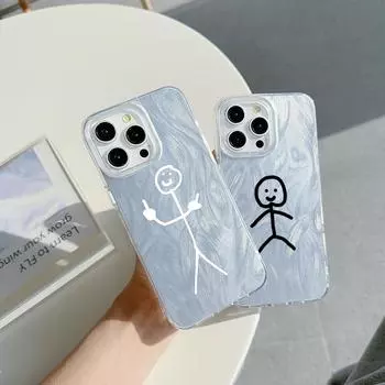 Чехол N79 Cartoon Matchman art с прозрачной рамкой для Samsung S25 Ultra A55 iPhone 16 Pro Max Xiaomi Redmi Note 13 с текстурой перьев из шифона и серебряным покрытием for iPhone 6/6s