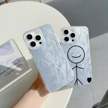 Чехол N80 Cartoon Matchman с прозрачной рамкой для Samsung S25 Ultra A55 iPhone 16 Pro Xiaomi Redmi Note 13 с текстурой перьев из шифона и серебряным покрытием for iPhone 6/6s