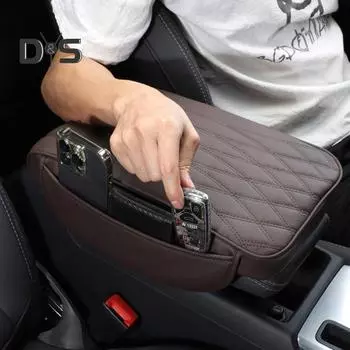 Чехол на центральную консоль автомобиля с боковыми карманами, водонепроницаемый коврик повышенной комфортности для подлокотника для защиты автомобиля чёрный