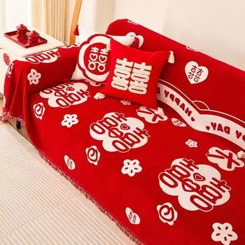 Чехол на диван для свадебного торжества, полотенце, красные подушки на сиденье дивана, четыре сезона, универсальный чехол с полным покрытием, одеяло, нескользящий чехол для дивана 180*130cm