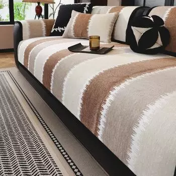 Чехол на диван из шенилла с градиентной окраской и противоскользящим покрытием - Защита подушек от скольжения для гостиной, Всесезонное моющееся диванное полотенце 70*70cm хаки