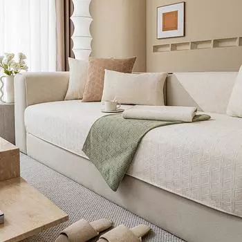 Чехол на диван из синели с широкими краями, универсальные диванные подушки Four Seasons, которые можно стирать в машине, с шестиугольным узором, простой нескользящий комбинированный песок 70*70cm бежевый