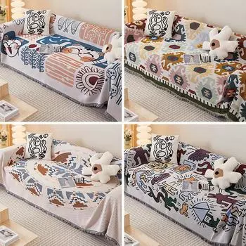 Чехол на диван с милым мультяшным рисунком и кисточками, современные одеяла для дивана-кровати, стиль Ins, одеяло, кемпинг на открытом воздухе, коврик для пикника 90x90cm 1pcs