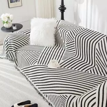 Чехол на диван с принтом, полотенце, новая диванная подушка, ленивый цельный кусок четырех сезонов, универсальное синельное черно-белое одеяло, ковер 180X130