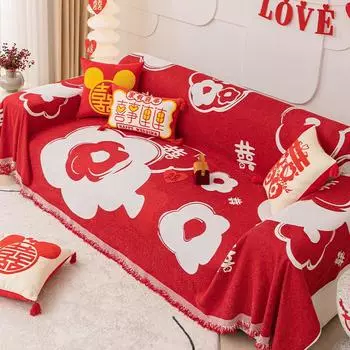 Чехол на диван «Счастливый брак», ткань «Четыре сезона», универсальный нескользящий чехол для дивана, полотенце «Счастливое событие», большой красный диван, полное покрытие, одеяло 180*130cm