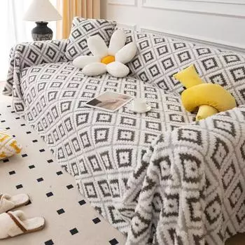 Чехол на диван, спинка, полотенце, клетчатое жаккардовое двустороннее бархатное осенне-зимнее утолщенное пылезащитное одеяло кремового цвета, полное 180x130cm1pcs