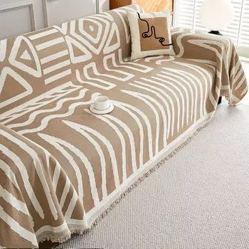 Чехол на диван в богемном стиле, жаккардовый шенилл с кисточками, диванное полотенце для гостиной, кемпинга, многофункциональное одеяло, декор для мебели 180x130cm хаки