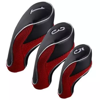 Чехол на голову водителя Andux Golf Velcro, деревянный, 460 куб. см, со сменной биркой для номера, комплект из 3 шт. MT/MG08 (красный)
