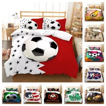 Чехол на кровать, комплект постельного белья с 3D футбольным принтом, детский комплект постельного белья, пододеяльники, полиэстеровая наволочка, удобная UK Single 135x200cm