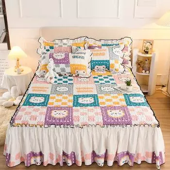 Чехол на кровать, защитный чехол, стеганое утолщенное трехмерное кружевное покрывало на кровать, цельное корейское покрывало, покрывало на кровать pillowcase 48cm74cm 2pcs