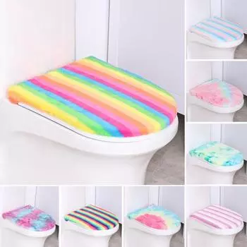 Чехол на крышку унитаза, мягкий, плюшевый, цветной, для ванной комнаты, подушка для сиденья унитаза, нескользящая, универсальная, бархатная, коврик для унитаза