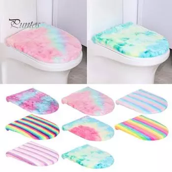 Чехол на крышку унитаза, мягкий, плюшевый, цветной, для ванной комнаты, подушка для сиденья унитаза, нескользящая, универсальная, бархатная, коврик для унитаза
