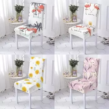Чехол на кухонный стул в животном стиле, домашний чехол для детских чехлов на стулья для стульев для столовой, чехлы на стулья с узором фламинго 1PCS