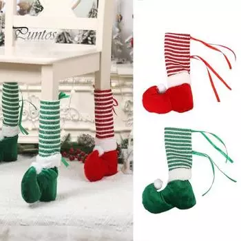 Чехол на ножку стола, мультяшные носки Санта-Клауса, дизайн, Рождественский стол, стул, чехол для ног для украшения дома, фестиваля зелёный