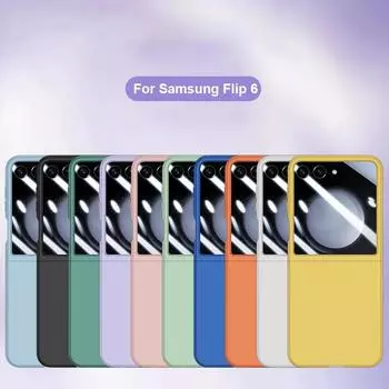 Чехол на ощупь для Samsung Galaxy Z Flip 6 5 5G Flip5 Flip6 с маленьким экраном и защитной пленкой, комплект из 2 предметов, противоударный чехол For Samsung Z Flip6 чёрный