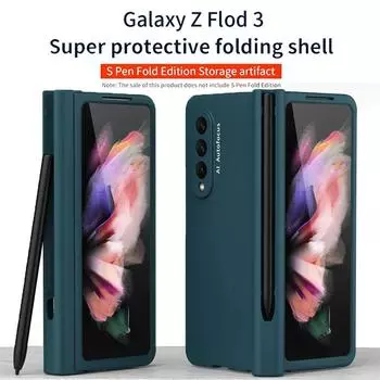 Чехол на петлях для Samsung Galaxy Z Fold 5 4 3 с держателем для S Pen для Galaxy Z Fold3 Fold4 5G, чехол со стеклянной пленкой на переднем экране For Galaxy Z Fold 3