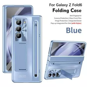 Чехол на петлях с полной защитой на 360 градусов для Samsung Galaxy Z Fold 6 5 4 3, оригинальный складной чехол с сенсорной ручкой, подставка для пленки из закаленного стекла For Galaxy Z Fold 6 золотой
