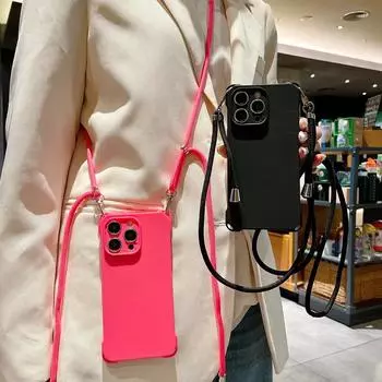 Чехол на плечо с ремешком на шнурок для ожерелья через плечо, мягкий силиконовый чехол для iPhone 16, 15, 14, 13, 12, 11, Pro, Max, 15 Plus, X, XR, XS, Max, чехол с четырьмя отверстиями для подвешивания iPhone X/XS белый