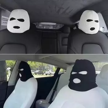 Чехол на подголовник автомобильного сиденья Балаклава с 3 отверстиями, полное покрытие на Хэллоуин, Рождество, забавное украшение для автомобиля, универсальное для Tesla, BMW, Benz, Nissan чёрный