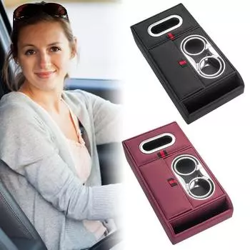 Чехол на подлокотник автомобиля с подстаканником, водонепроницаемый ящик для хранения из искусственной кожи, центральная консоль, органайзер для хранения, подлокотник, повышающая подкладка чёрный