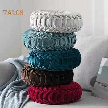 Чехол на подушку 35 см, плиссированная круглая форма, напольная подушка для талии, декоративная подушка для дома, кровати, дивана темно-синий