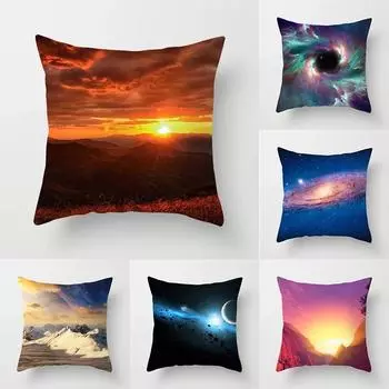 Чехол на подушку для дивана для гостиной, роскошное украшение для дома, наволочка с принтом звездного неба и заката 40x40cm