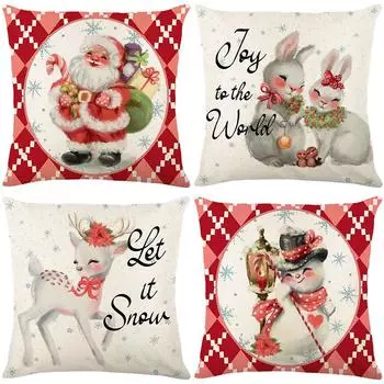 Чехол на подушку для дивана с рождественским рисунком в виде мультяшного снеговика из льна 45*45cm JYM517-1