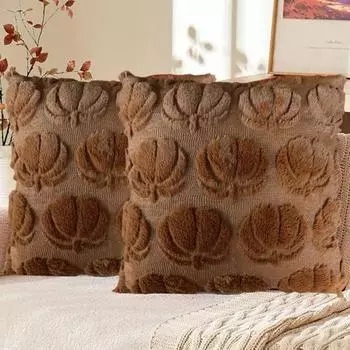 Чехол на подушку для Хэллоуина, 3D-тыква, стиль Хэллоуина, длинные плюшевые волосы, домашний офис, вечеринка, День благодарения, декор для спальни, автомобиля, дивана, подушка коричневый