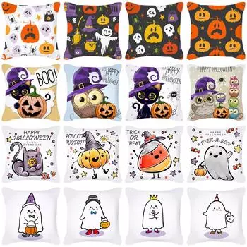 Чехол на подушку для Хэллоуина, мультяшный черный кот, призрак, счастливая наволочка с принтом тыквы, домашний декор, квадратные наволочки 18x18 дюймов 40x40cm