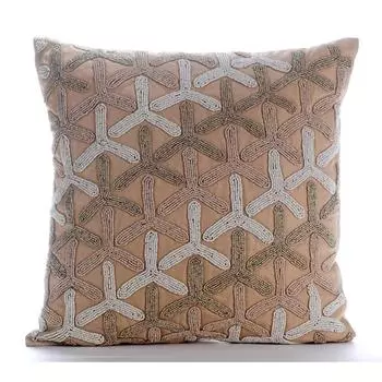 Чехол на подушку HomeCentric Бежевый, еврошамс, льняные европейские наволочки, геометрическая решетка, европейский размер, наволочка, Пасха - Tiffany Gold 14 x 14 inch бежевый