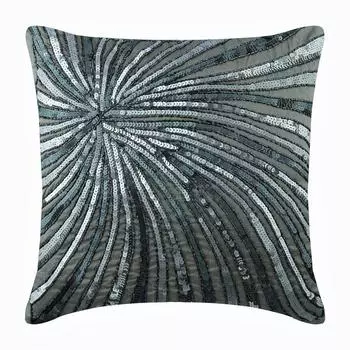 Чехол на подушку HomeCentric Серая акцентная подушка Чехлы на подушки Художественные шелковые наволочки Чехлы на подушки с металлическими блестками Вертушка из бисера - Серебряный цвет 12 x 12 inch серый