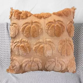 Чехол на подушку на Хэллоуин 3D тыква в стиле Хэллоуина длинные плюшевые волосы Главная коричневый