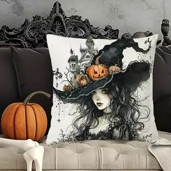 Чехол на подушку на Хэллоуин с застежкой-молнией, чехол на диванную подушку в гостиной, рисунок тыквы, летучей мыши, кошки, черепа, вороны 40x40cm