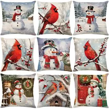 Чехол на подушку «Рождественский снеговик» из льна с принтом для дивана, подушка для спальни 45*45cm JYM500-1