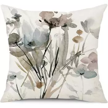 Чехол на подушку с акварельным растением и цветочным тушью, льняной принт, домашний диван, наволочка A