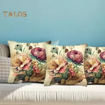Чехол на подушку с цветочным принтом, наволочка с застежкой-молнией, супермягкая, износостойкая, простая в уходе, декоративная наволочка A