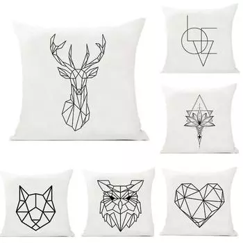 Чехол на подушку с геометрическим рисунком, белая забавная наволочка с принтом, скандинавская декоративная наволочка, декоративная подушка для гостиной, дивана, 45x45 см 450mm*450mm