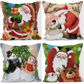 Чехол на подушку с изображением мультфильма «Рождественский снеговик», «Санта-Клаус», праздничный чехол для подушки для дома и автомобиля 40x40cm