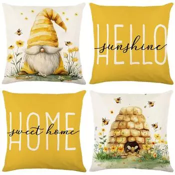 Чехол на подушку с изображением пчелы, льняной чехол с напечатанными буквами для гостиной, декоративный чехол для дивана 45*45cm JYM434-1