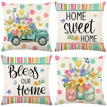 Чехол на подушку с изображением растений и цветов, льняной принт, украшение для дома, чехол для дивана, наволочка для спальни, чехол для подушки 45*45cm JYM410-1
