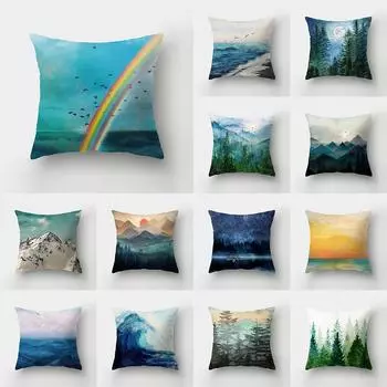 Чехол на подушку с пейзажным принтом и чернилами для дома, гостиной, дивана, украшение, поясная подушка, наволочка 40X40CM