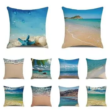 Чехол на подушку с пляжным пейзажем, летняя наволочка с океанским пальмовым принтом и волнистым принтом, домашний декор, наволочка для спальни, гостиной, дивана, наволочка 40x40cm